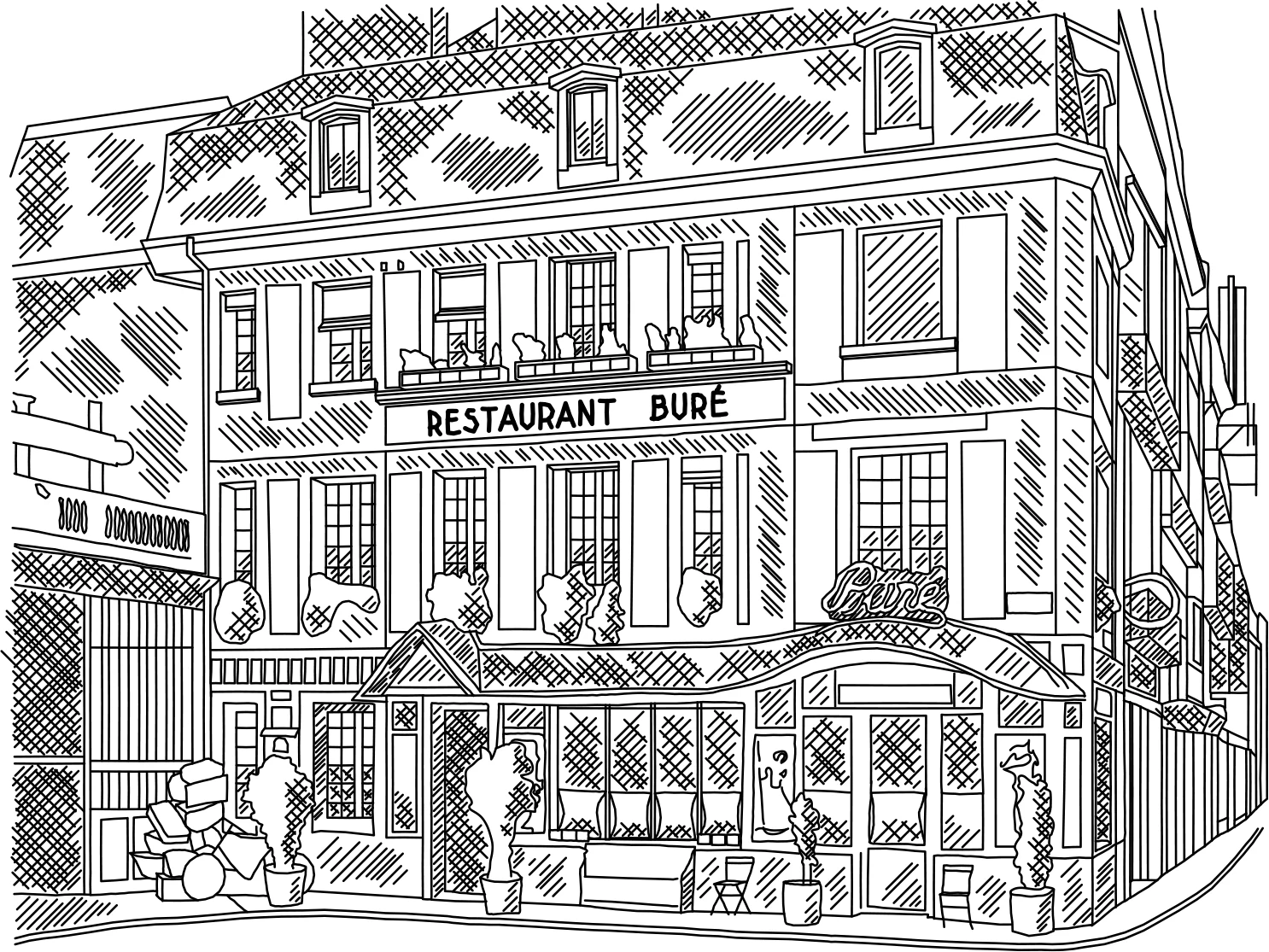 Dessin de la façade historique du Buré à Tours