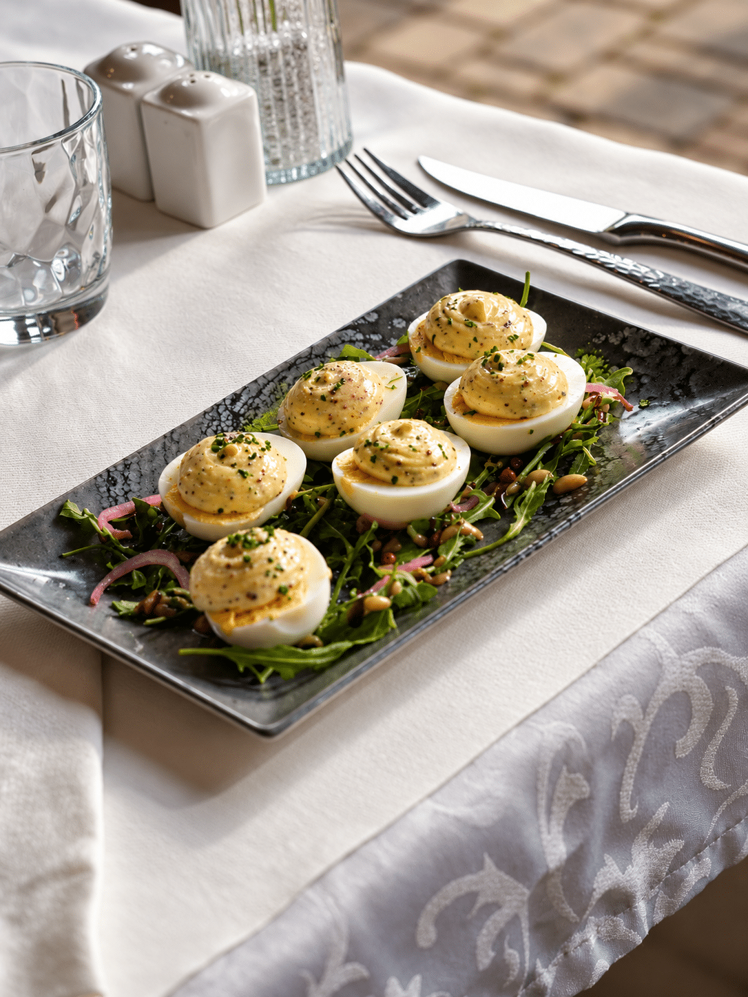 Œufs mayonnaise à la truffe sur roquette servis à la brasserie Le Buré à Tours