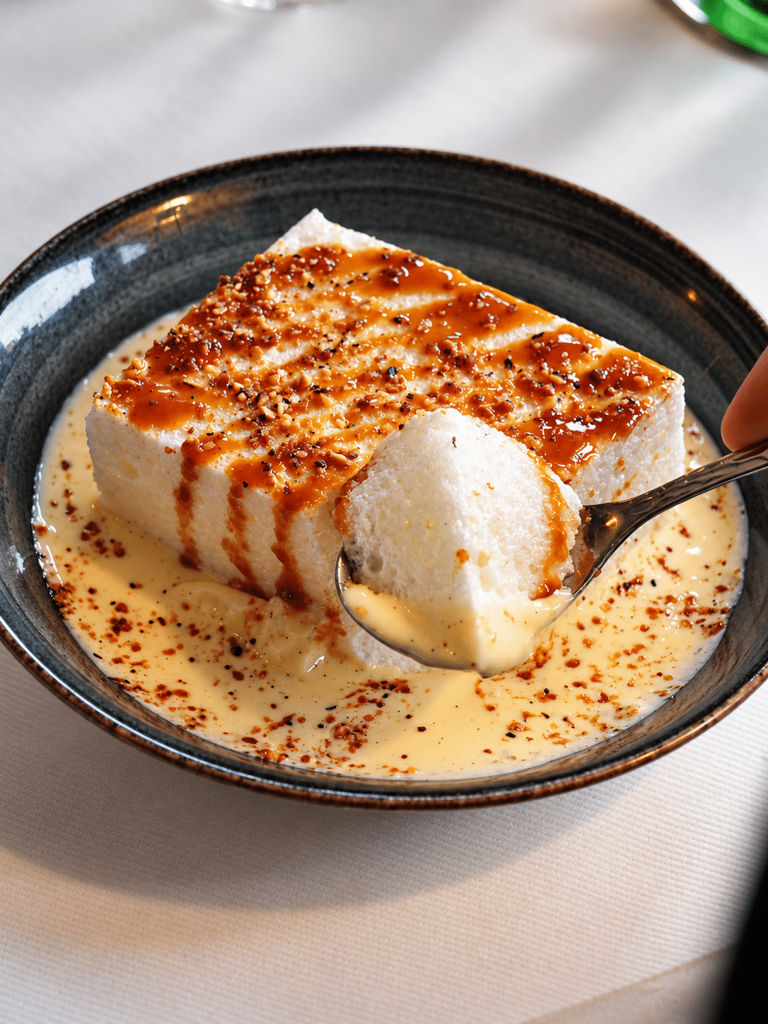 Île flottante à la crème anglaise vanillée et au caramel au Buré à Tours